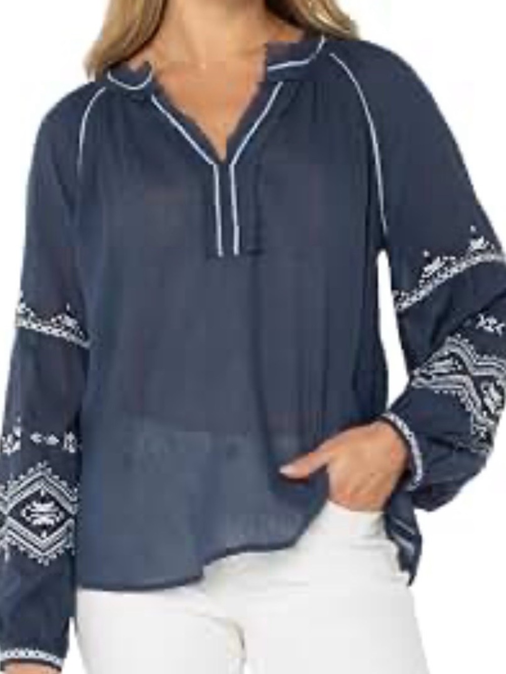 Liverpool Embroidered Peasant Top